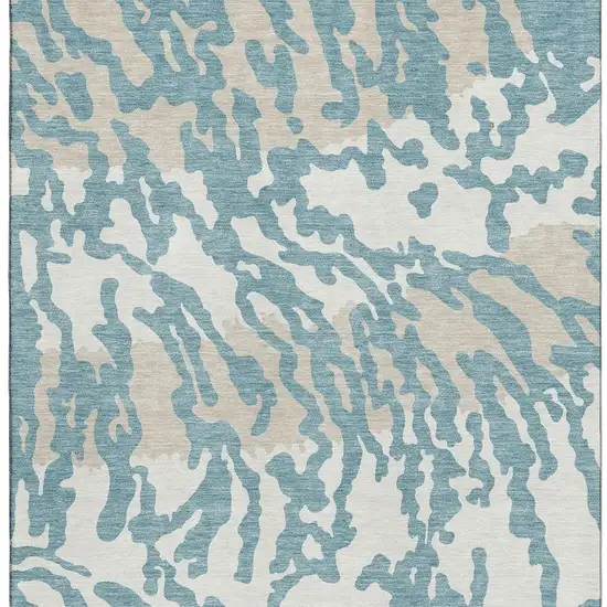 Teal And Ivory Animal Print Washable Area Rug With UV Protection Photo 4