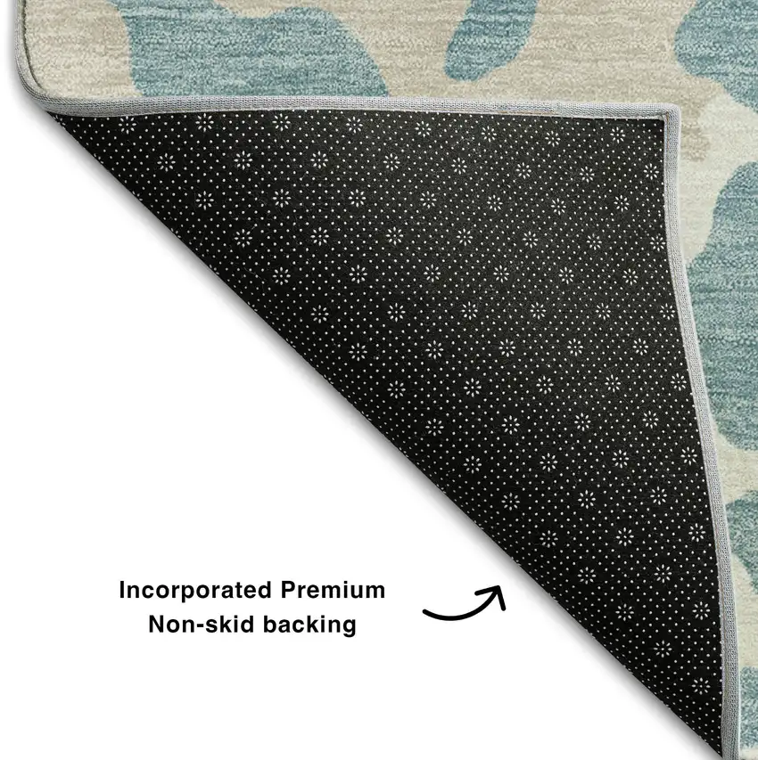 Teal And Ivory Animal Print Washable Area Rug With UV Protection Photo 7
