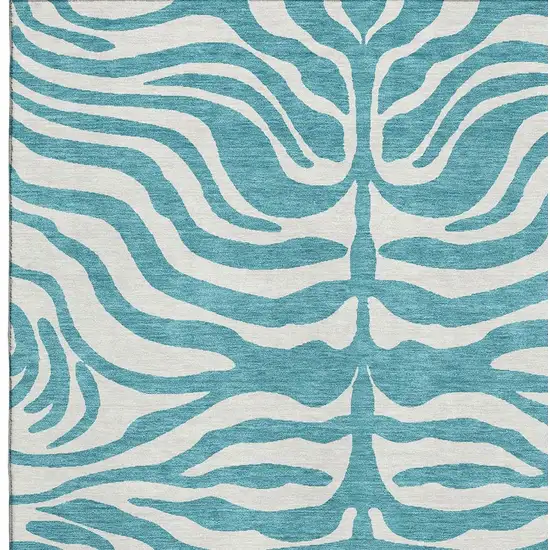 Teal And Ivory Animal Print Washable Area Rug With UV Protection Photo 3
