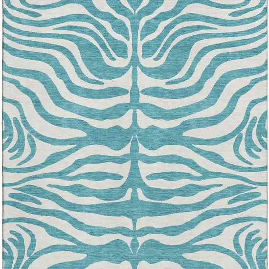 Teal And Ivory Animal Print Washable Area Rug With UV Protection Photo 4