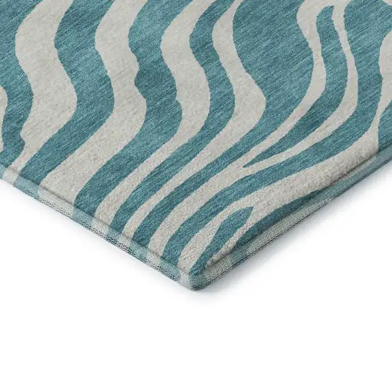 Teal And Ivory Animal Print Washable Area Rug With UV Protection Photo 8