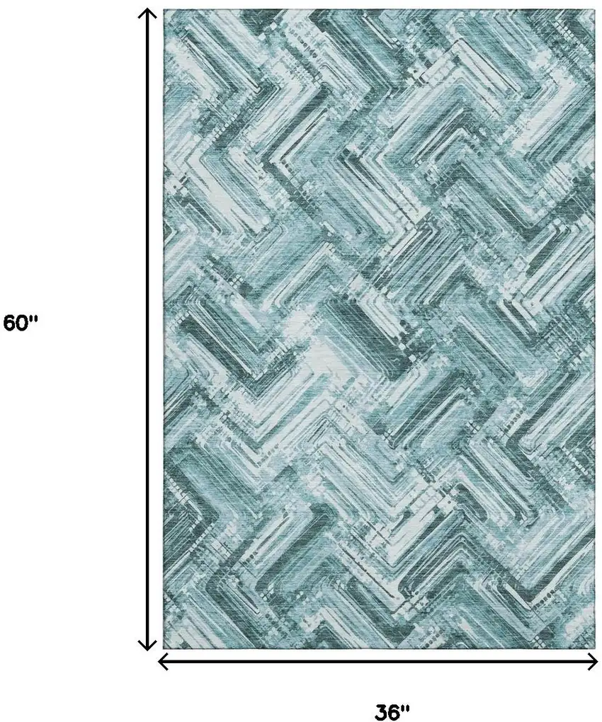 Teal And Ivory Chevron Washable Area Rug With UV Protection Photo 3