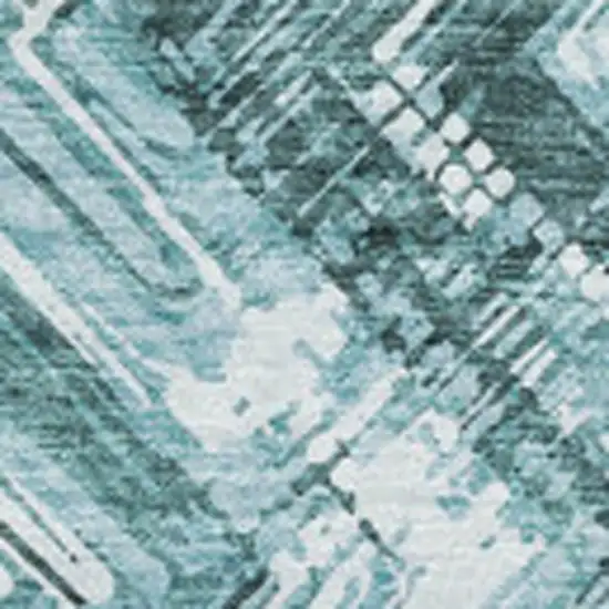 Teal And Ivory Chevron Washable Area Rug With UV Protection Photo 3