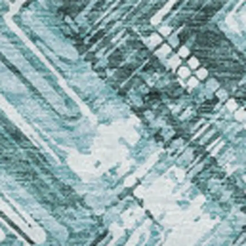 Teal And Ivory Chevron Washable Area Rug With UV Protection Photo 3
