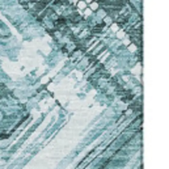 Teal And Ivory Chevron Washable Area Rug With UV Protection Photo 3