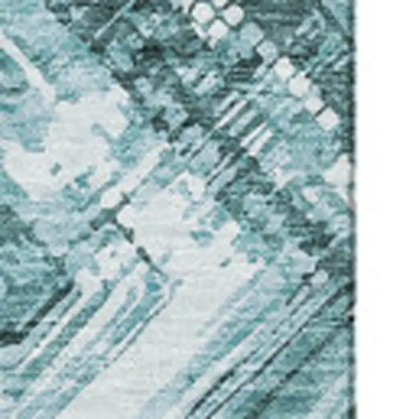 Teal And Ivory Chevron Washable Area Rug With UV Protection Photo 3