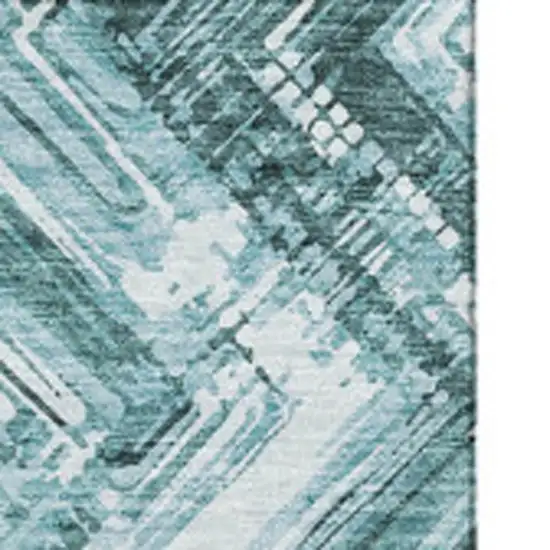 Teal And Ivory Chevron Washable Area Rug With UV Protection Photo 4