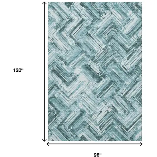 Teal And Ivory Chevron Washable Area Rug With UV Protection Photo 3