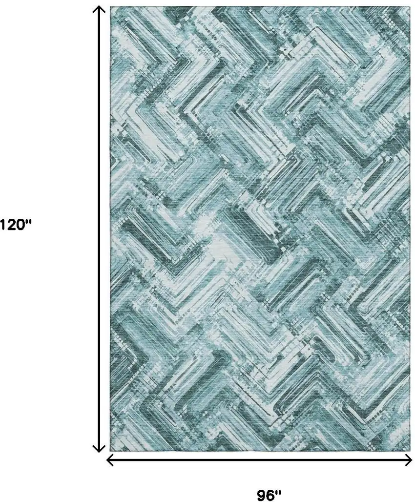 Teal And Ivory Chevron Washable Area Rug With UV Protection Photo 3