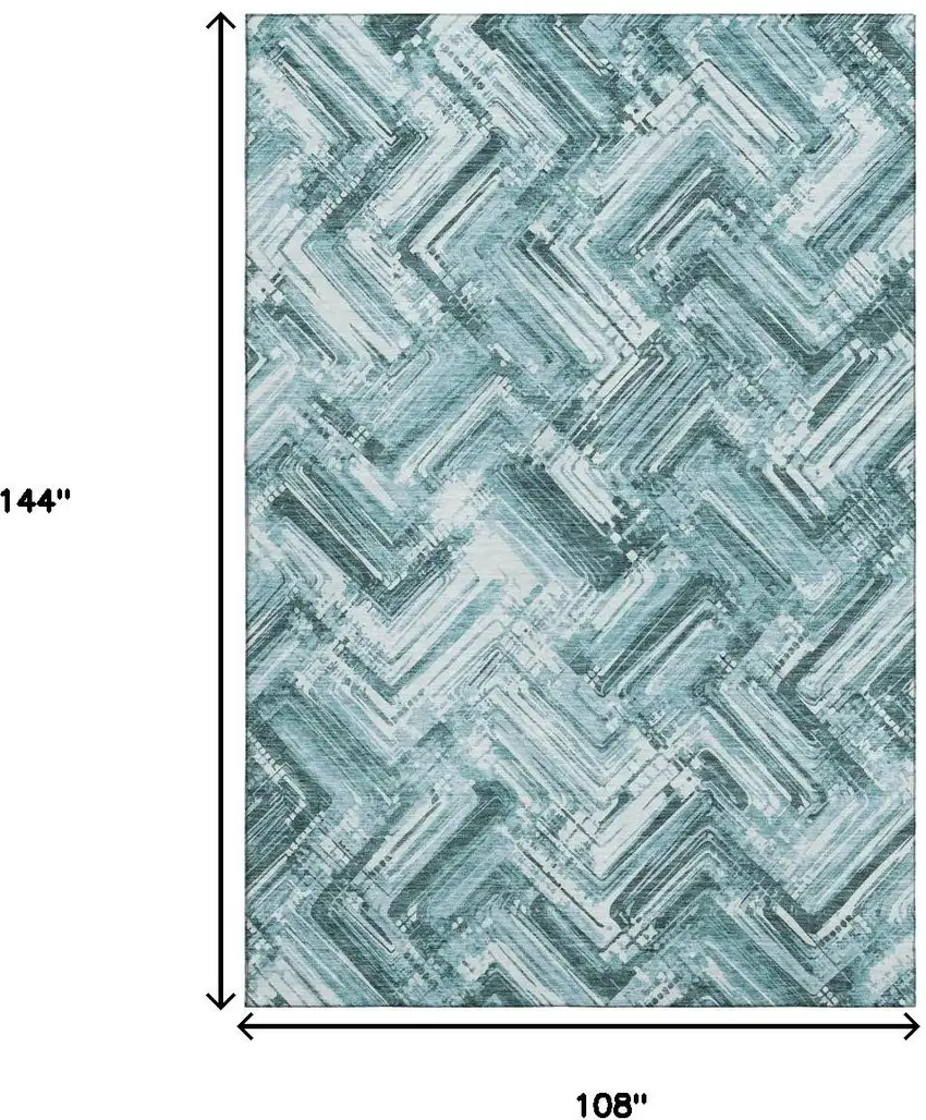 Teal And Ivory Chevron Washable Area Rug With UV Protection Photo 3