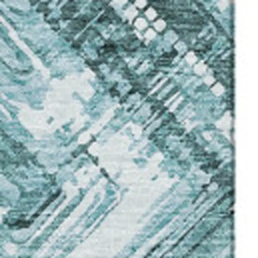 Teal And Ivory Chevron Washable Area Rug With UV Protection Photo 3