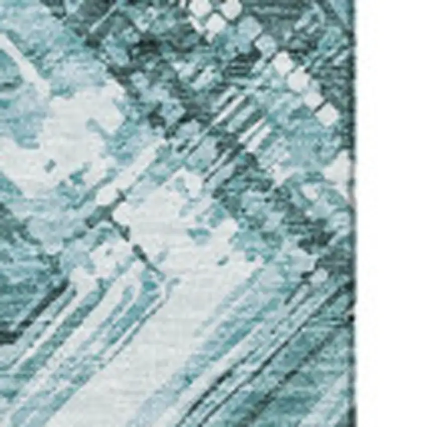 Teal And Ivory Chevron Washable Area Rug With UV Protection Photo 3