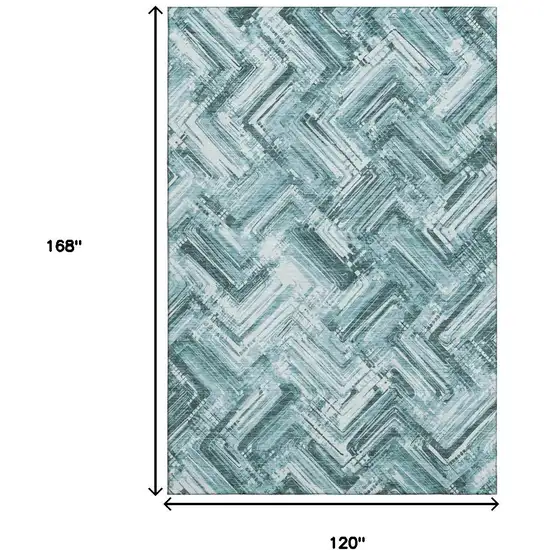 Teal And Ivory Chevron Washable Area Rug With UV Protection Photo 3