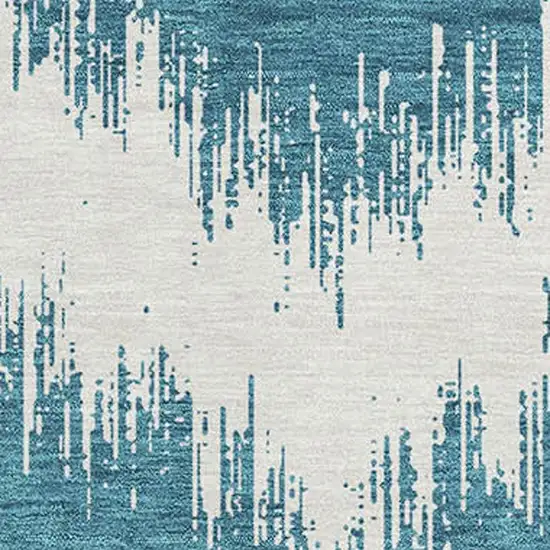 Teal And Ivory Chevron Washable Area Rug With UV Protection Photo 3