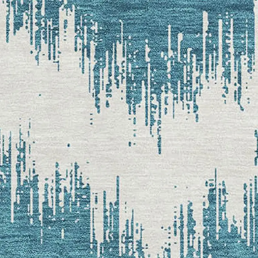 Teal And Ivory Chevron Washable Area Rug With UV Protection Photo 3