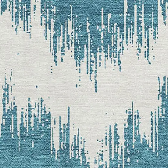Teal And Ivory Chevron Washable Area Rug With UV Protection Photo 3
