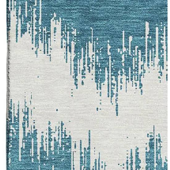 Teal And Ivory Chevron Washable Area Rug With UV Protection Photo 3