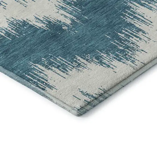 Teal And Ivory Chevron Washable Area Rug With UV Protection Photo 8