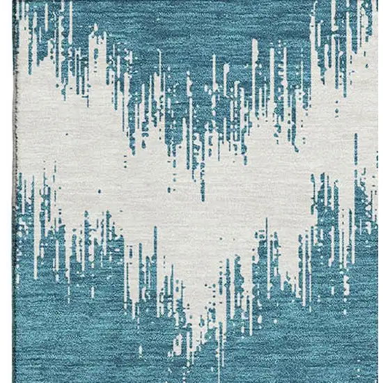 Teal And Ivory Chevron Washable Area Rug With UV Protection Photo 3