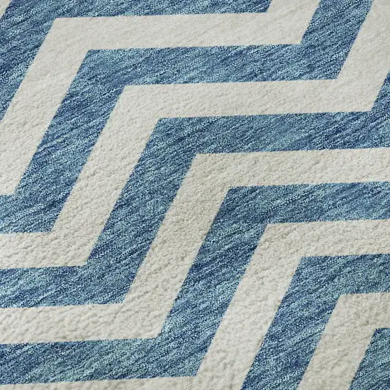 Teal And Ivory Chevron Washable Area Rug With UV Protection Photo 8