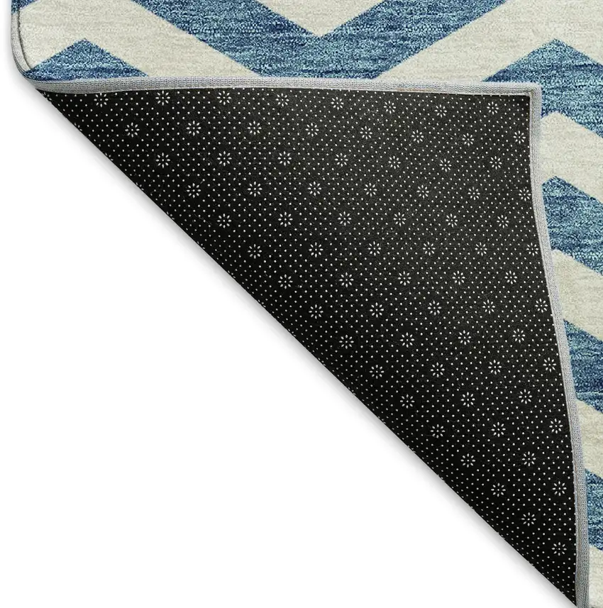 Teal And Ivory Chevron Washable Area Rug With UV Protection Photo 5
