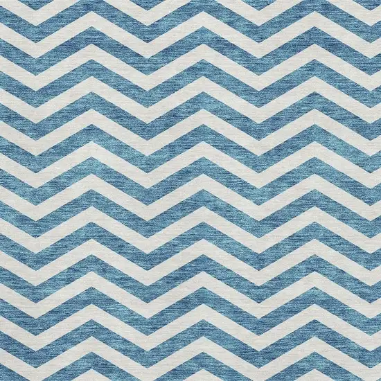 Teal And Ivory Chevron Washable Area Rug With UV Protection Photo 2