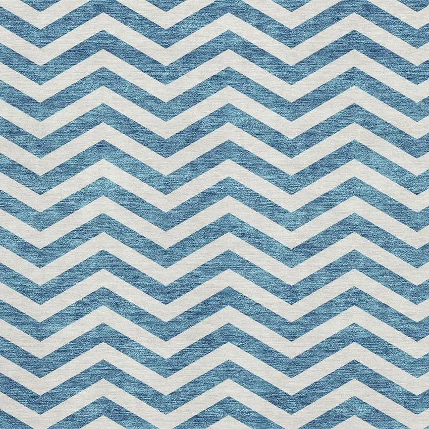Teal And Ivory Chevron Washable Area Rug With UV Protection Photo 2