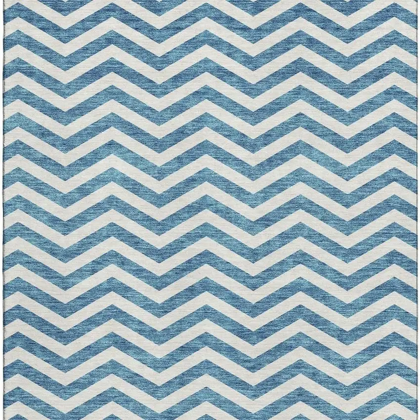 Teal And Ivory Chevron Washable Area Rug With UV Protection Photo 3