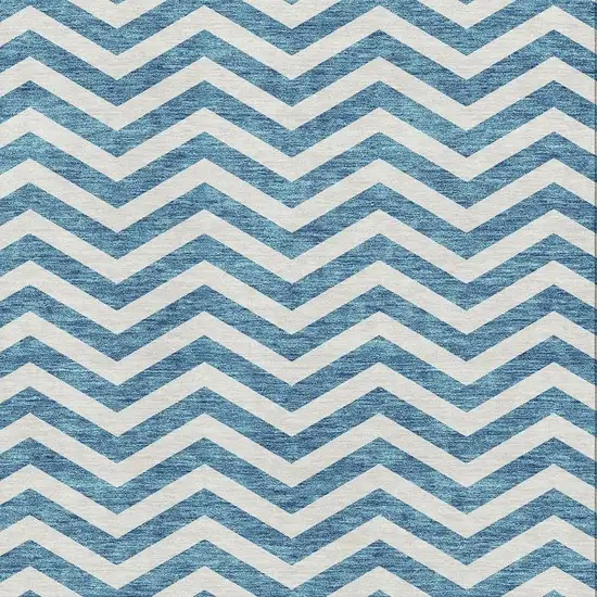Teal And Ivory Chevron Washable Area Rug With UV Protection Photo 2