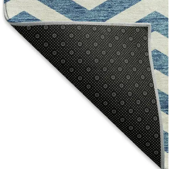 Teal And Ivory Chevron Washable Area Rug With UV Protection Photo 6