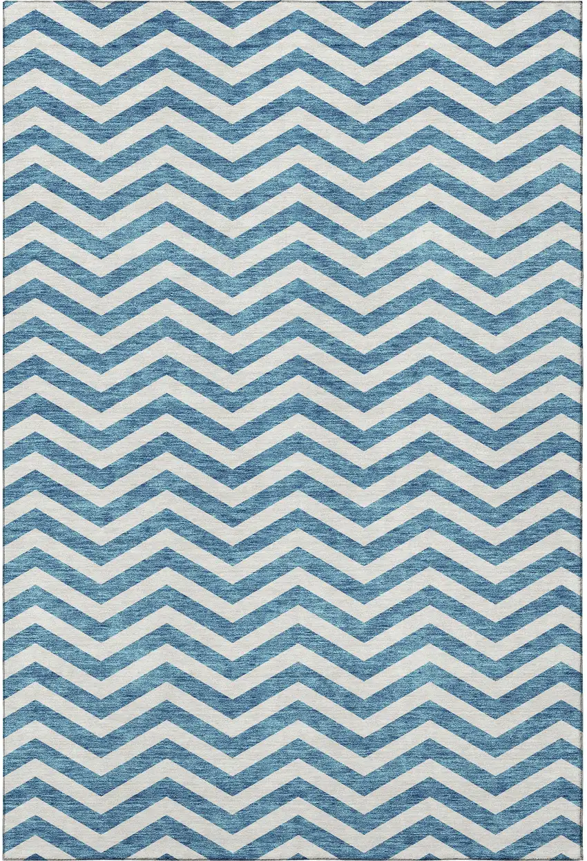 Teal And Ivory Chevron Washable Area Rug With UV Protection Photo 3