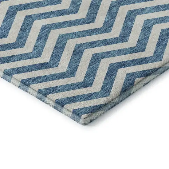 Teal And Ivory Chevron Washable Area Rug With UV Protection Photo 7