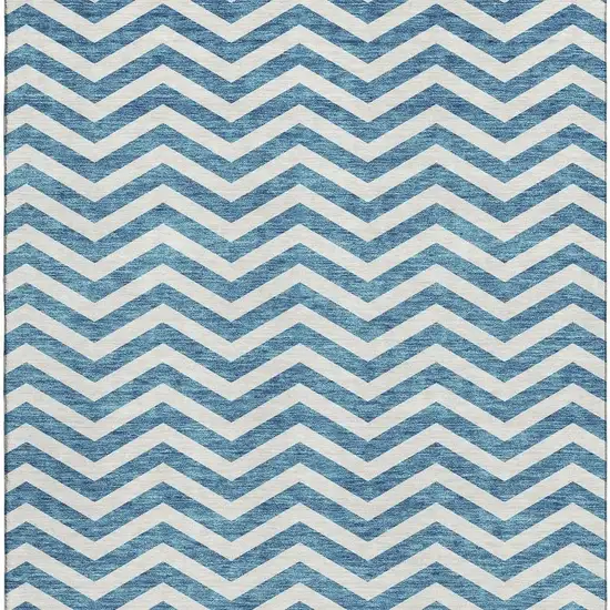 Teal And Ivory Chevron Washable Area Rug With UV Protection Photo 2