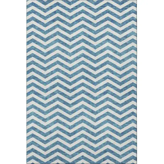Teal And Ivory Chevron Washable Area Rug With UV Protection Photo 3