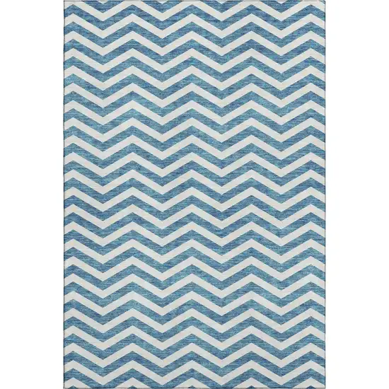 Teal And Ivory Chevron Washable Area Rug With UV Protection Photo 1