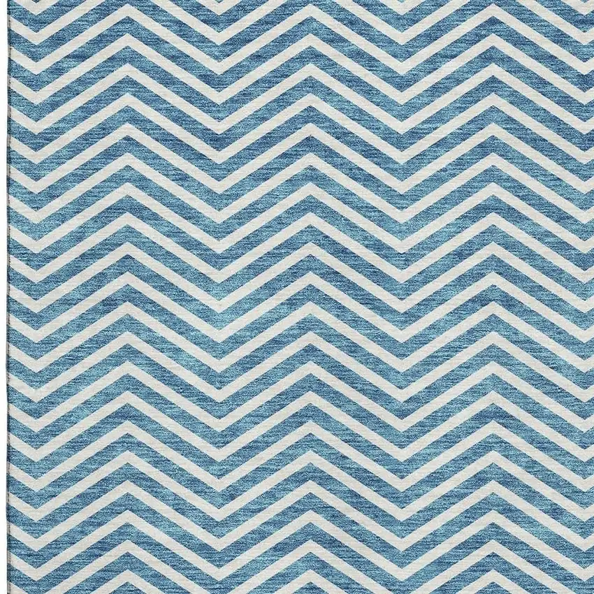Teal And Ivory Chevron Washable Area Rug With UV Protection Photo 2