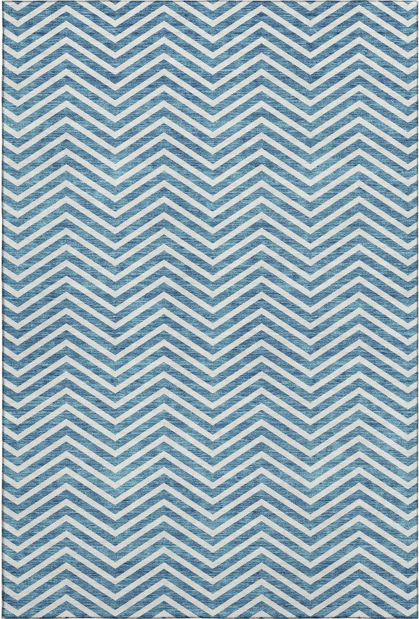 Teal And Ivory Chevron Washable Area Rug With UV Protection Photo 1