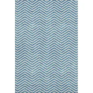 Photo of Teal And Ivory Chevron Washable Area Rug With UV Protection