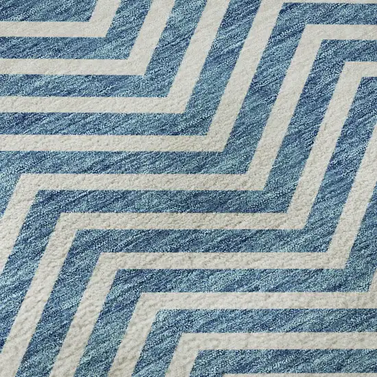 Teal And Ivory Chevron Washable Area Rug With UV Protection Photo 9