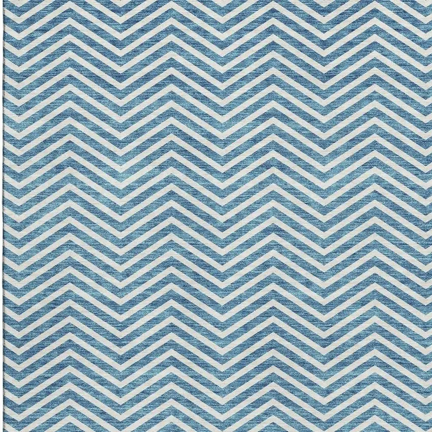 Teal And Ivory Chevron Washable Area Rug With UV Protection Photo 3