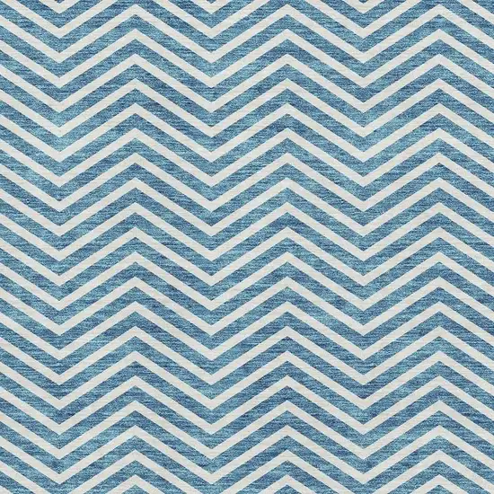 Teal And Ivory Chevron Washable Area Rug With UV Protection Photo 2