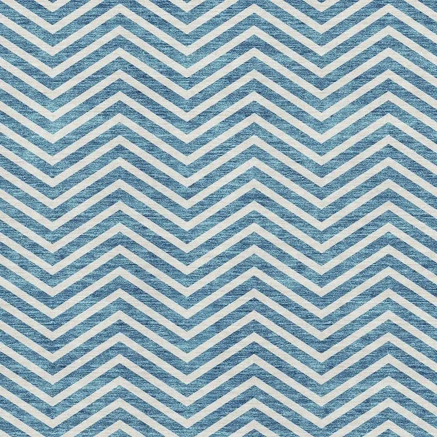 Teal And Ivory Chevron Washable Area Rug With UV Protection Photo 2