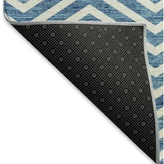 Teal And Ivory Chevron Washable Area Rug With UV Protection Photo 6
