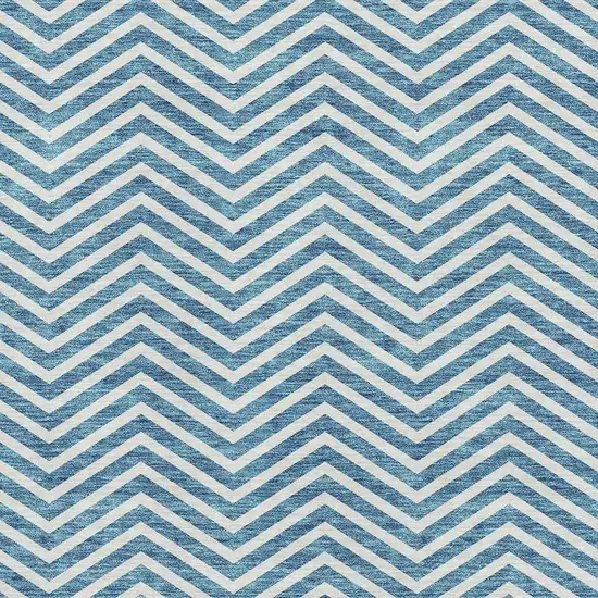 Teal And Ivory Chevron Washable Area Rug With UV Protection Photo 2
