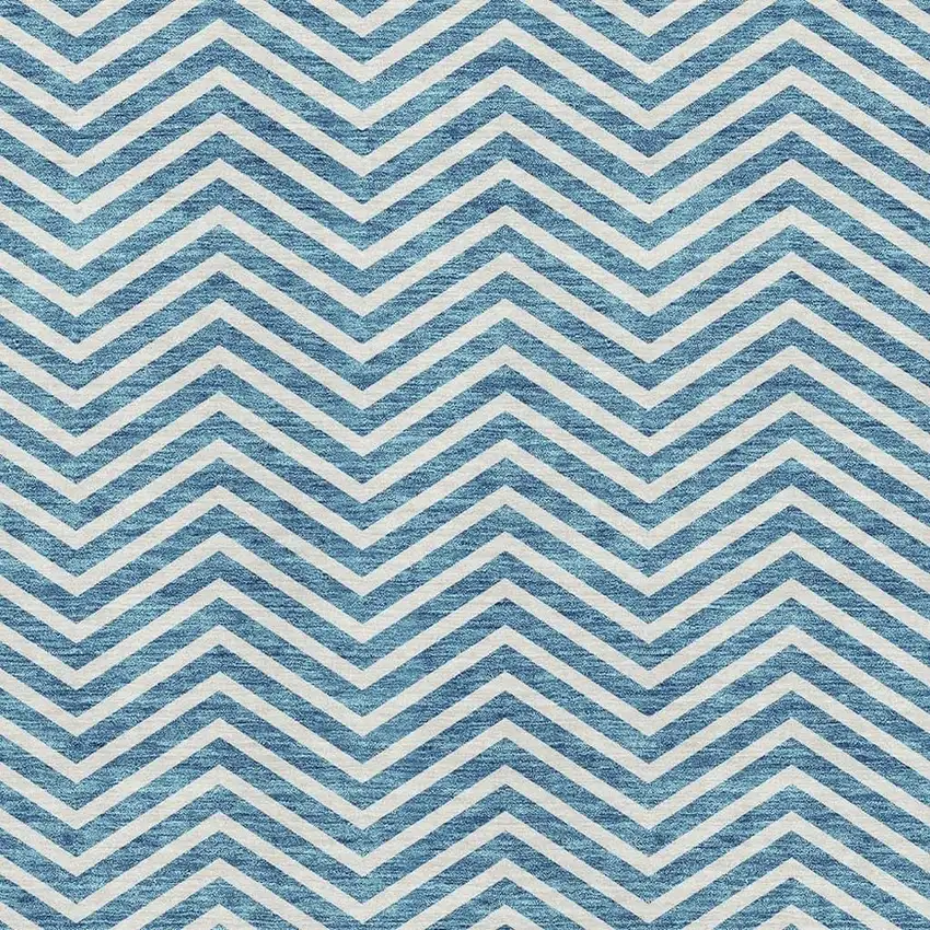Teal And Ivory Chevron Washable Area Rug With UV Protection Photo 2