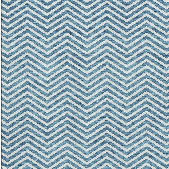 Teal And Ivory Chevron Washable Area Rug With UV Protection Photo 3