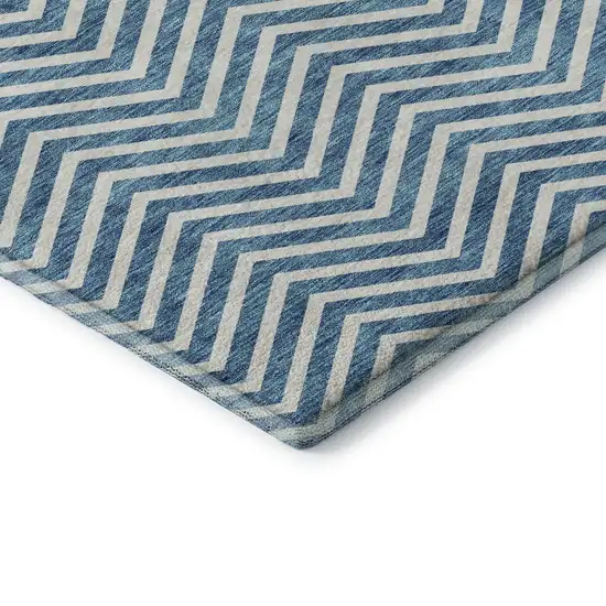 Teal And Ivory Chevron Washable Area Rug With UV Protection Photo 6
