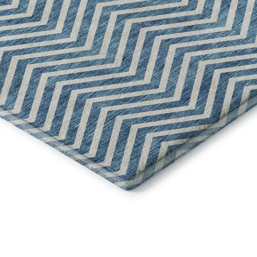 Teal And Ivory Chevron Washable Area Rug With UV Protection Photo 6