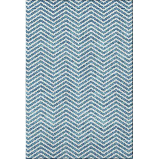 Teal And Ivory Chevron Washable Area Rug With UV Protection Photo 2