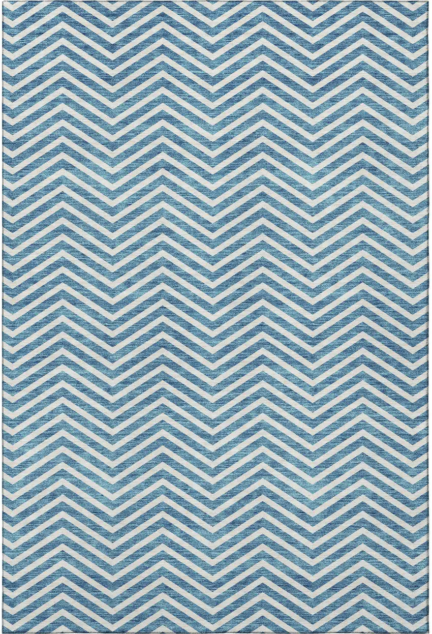 Teal And Ivory Chevron Washable Area Rug With UV Protection Photo 2